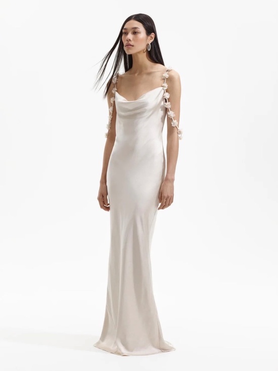 Self-Portrait Dresses & Skirts - Self-Portrait Champagne Satin Flower Maxi Dress